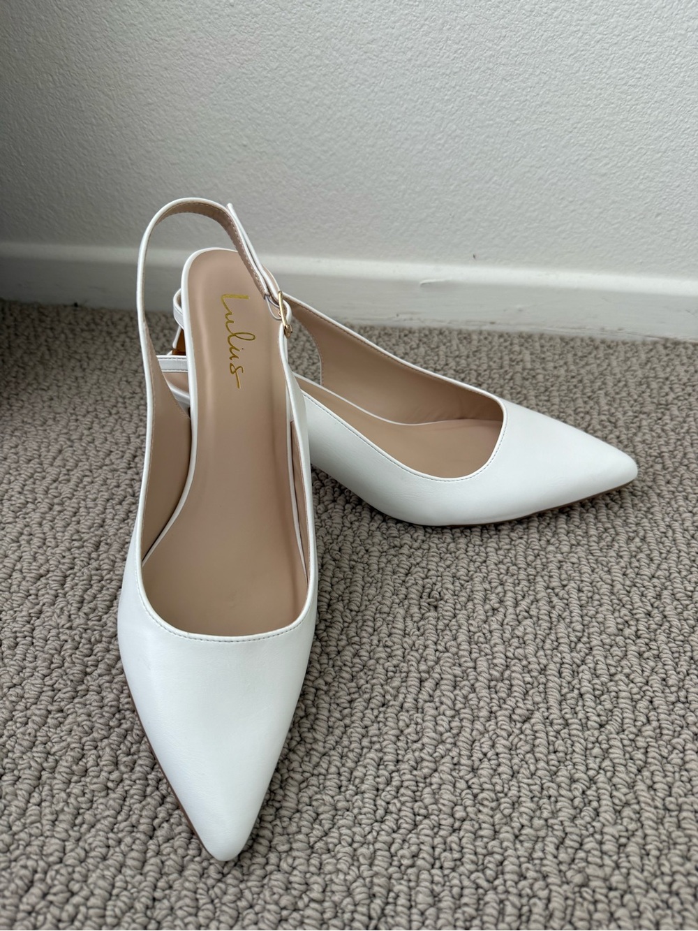 Lulu's White Pointed-Toe Slingback Heels